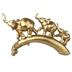 Statueta decorativa trei elefanti pe un corn, Gold, 40 cm, 509H