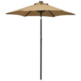 Umbrela de soare cu lumini LED, gri taupe, 200x211 cm, aluminiu GartenMobel Dekor, vidaXL