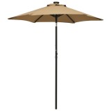 Cumpara ieftin Umbrelă de soare cu lumini LED, taupe, 200x211 cm, aluminiu