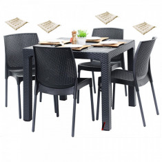 Set exterior gradina TILIVICHE masa patrata CLASSI RATAN 90x90x75cm 4 scaune SUNNY RATTAN polipropilen/fibra sticla culoare cafea,4 perne scaun B00423 foto