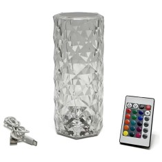 Lampa Ambientala LED, cu Telecomanda, Control prin Atingere, 16 Moduri Iluminare, Cristal Acrilic, pentru Decor, Masa, Birou, Cablu USB Inclus, 21.5 x