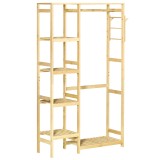 Suport de Haine de Podea din Lemn de Bambus, Suport pentru Haine cu Rafturi Laterale pentru Hol si Dormitor, 90x30x155cm HOMCOM | Aosom Romania