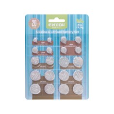EXTOL ENERGY set baterii 20 buc, Litiu 3V ?i alcaline 1,5V; durata lunga de via?a, blister foto