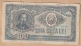 (1) BANCNOTA ROMANIA - 100 LEI 1952, REPUBLICA POPULARA, PORTRET NICOLAE BALCESCU, SERIE ALBASTRA