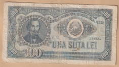 (1) BANCNOTA ROMANIA - 100 LEI 1952, REPUBLICA POPULARA, PORTRET NICOLAE BALCESCU, SERIE ALBASTRA foto