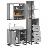 Set mobilier de baie, 3 piese, gri sonoma, lemn prelucrat