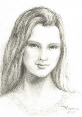 G15. Grafica in creion, Portret fata tanara, hartie A4, Tinerete, Arta, Bucurii foto