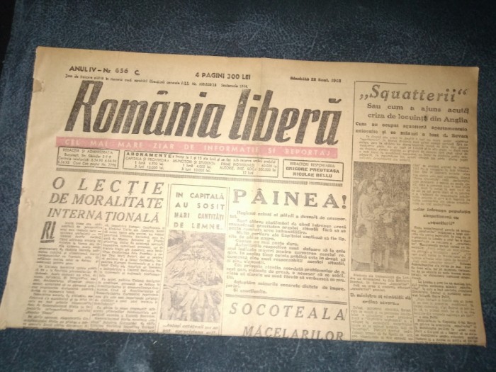ZIAR ROMANIA LIBERA 28 SEPTEMBRIE 1946