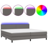Cumpara ieftin Pat cu arcuri, saltea si LED, gri, 200x200 cm, piele ecologica