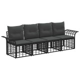 vidaXL Set de canapele de exterior 4 pcs Negru și Gri &icirc;nchis Poliester 3437637