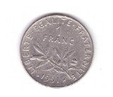 Moneda Franta 1 franc 1991, stare buna, curata, Europa, Nichel