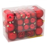 Set Globuri Crăciun, Model Mat Strălucitor Glitter, 3 Dimensiuni, 50 Bucăți, Culoare Roșu, Material Plastic, Oem