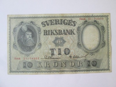 Rara! Suedia 10 Kronor 1944,bancnota din imagini foto