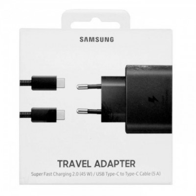 Incarcator Retea USB Samsung EP-TA845XBEGWW 45W cu Cablu de date USB Type-C, Negru Original EU Blister foto