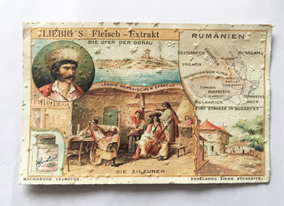 Cartonas vechi reclama aprox 1900 Liebig&amp;#039;s Fleisch - Extrakt - Romania - tigani foto