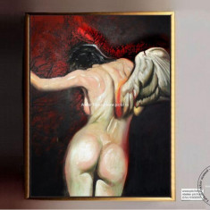 TABLOU NUD FEMEIE, TABLOU ABSTRACT INGER, PICTURA SILUETA FEMEIE 71×56 CM