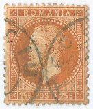 |Romania, LP 38g/1872, Carol I-Paris, 25 bani, portocaliu inchis, eroare, oblit., Stampilat