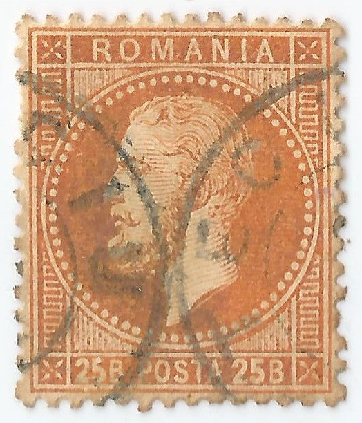 |Romania, LP 38g/1872, Carol I-Paris, 25 bani, portocaliu inchis, eroare, oblit.