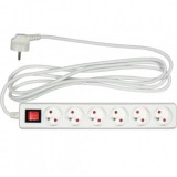 Prelungitor cu impamantare, Intrerupator, 6 locasuri, lungime 3 m, Alb, 1 mmp, 10A, Oem