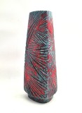 vaza ceramica U Keramik ( Uebelaker ) fat lava arta ceramica glazurata rosie si verde psychedelic anii &#039; 70 MCM vtg amprenta triunghiulara H 31 cm
