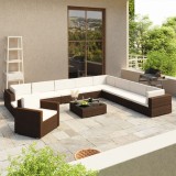 VidaXL Set mobilier de grădină cu perne, 12 piese, maro, poliratan