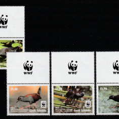 Cook Islands 2014-Fauna,WWF,Pasari,serie (partea I) 4 val.dant.,cu vigneta WWF