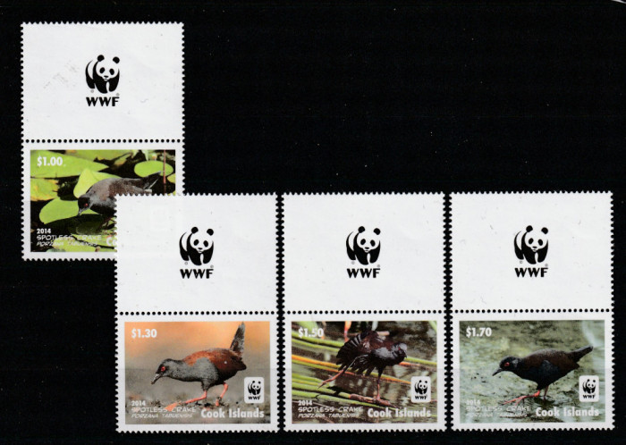 Cook Islands 2014-Fauna,WWF,Pasari,serie (partea I) 4 val.dant.,cu vigneta WWF