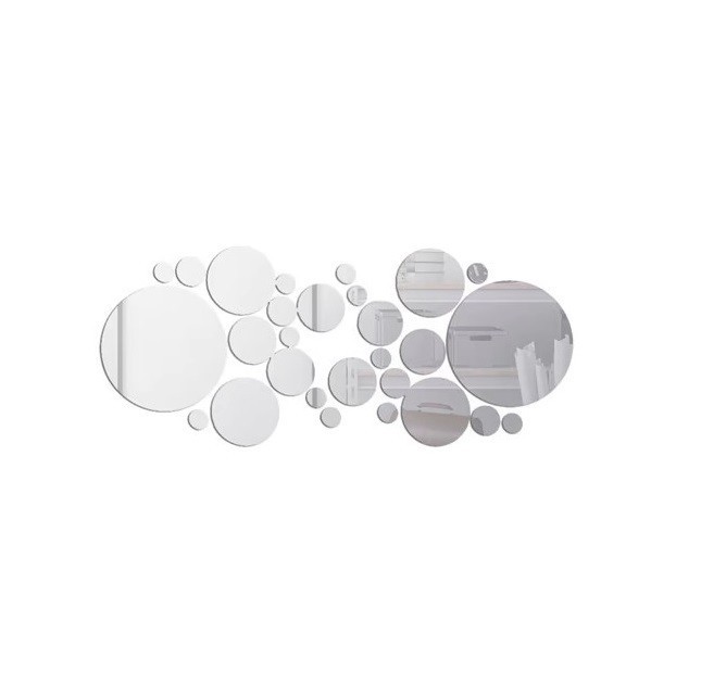 Set 30 Oglinzi decorative din Sticla Acrilica, pentru design interior, model rotund, Silver