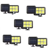 Комплект 5 соларни лампи 120 LED, 40W, Сензор за движение, Кабел 5 метра, Автономност 8ч., Oem
