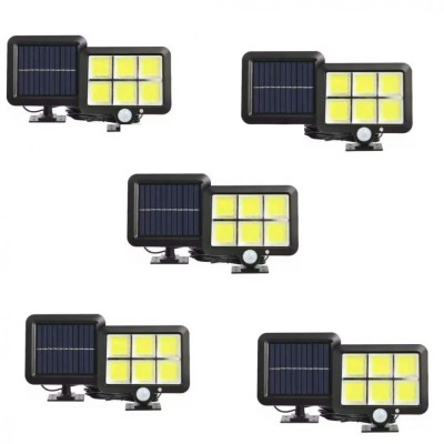 Комплект 5 соларни лампи 120 LED, 40W, Сензор за движение, Кабел 5 метра, Автономност 8ч. foto