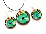 set colier si cercei lemn cu flori verzui 41653