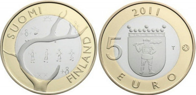 Finlanda moneda comemorativa 5 euro 2011 - Regiunea Lapland - UNC foto