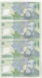 Bancnota Romania 10000 Lei 2000 Isarescu UNC, Serie X4 Consecutive - Colectie Numismatica