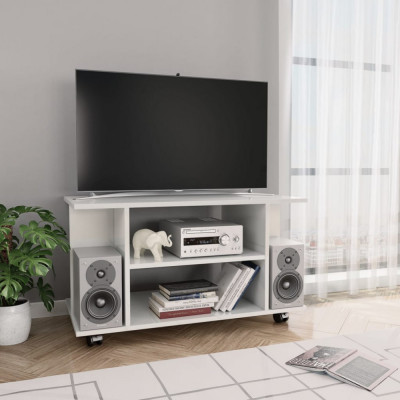 vidaXL Comodă TV cu roți, alb foarte lucios, 80x40x45 cm, PAL foto