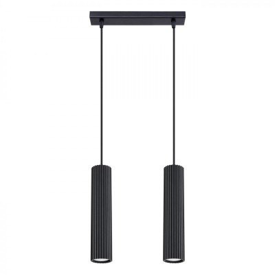 Lampă Suspendată Karbon Negru Din Aluminiu Cu 2 Becuri Tub Minimalistă De Interior foto