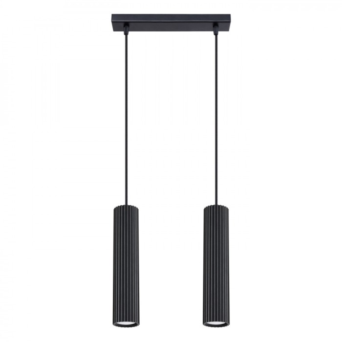 Lampă Suspendată Karbon Negru Din Aluminiu Cu 2 Becuri Tub Minimalistă De Interior