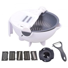 Feliator legume rotativ multifunctional, 5 lame incluse, plastic, 21 x 10,5cm, alb/gri