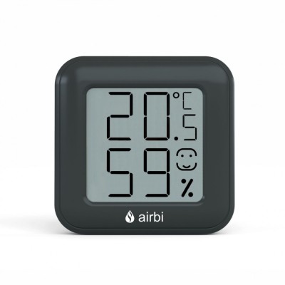 Termometru si higrometru digital de camera, ecran LCD, memorie, suport expandabil cu magnet, negru, AirBi SMILE BI1041 Children SafetyCare foto