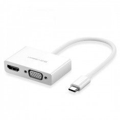 Convertor USB-C la HDMI si VGA (compatibil cu Thunderbolt 3 Port)-Culoare Alb