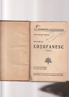 D. V. BARNOSCHI - NEAMUL COTOFENESC ( 1930 ) foto