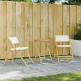Set 2 Scaune Bistro Pliabile Bambus, Perne Alb Crem, Exterior, 59x51x87cm