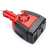 Invertor de tensiune auto, DC 12V la AC 220V, Linomag&reg;,150W, Adaptor priza EU/UK/USA/AU si USB 2.1, Rosu/Negru