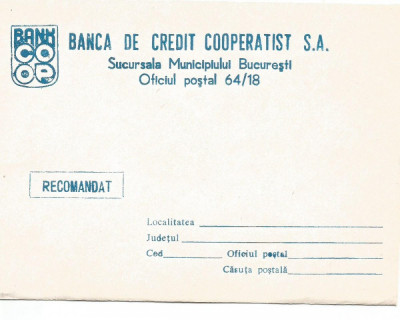 plic(intreg postal) -Banca de Credit Cooperatist S.A. foto