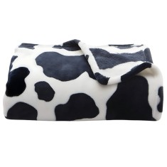 Patura Moale cu Imprimeu Vaca pentru Copii - Fleece Negru si Alb, 150 x 130 cm - Cadoul Ideal pentru Iubitori de Animale Alb/Negru