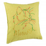 Perna Decorativa, Model Pisica Meow, 40x40 cm, Verde, Husa Detasabila, Burduf