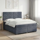 Cumpara ieftin Pat boxspring cu saltea Gri inchis 160 x 200 cm Catifea