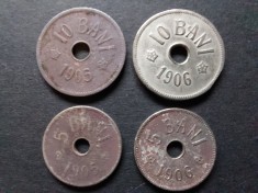 Lot monede 10 bani 1905,10 bani 1906, 5 bani 1905, 5 bani 1906 Romania.