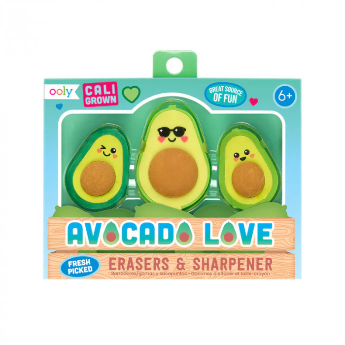 Set ascutitoare si radiere Avocado Love - set de 3