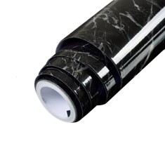 Tapet Autocolant pentru Bucatarie, Rola cu Efect de Marmura, Folie Autoadeziva, 40cmx100cm, Negru