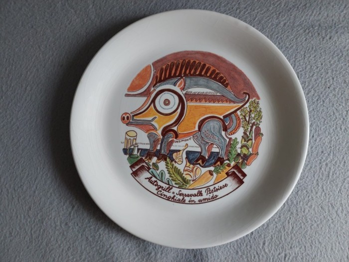 Farfurie decorativă vintage de colecție, ceramică, design Giovanni De Simone, produsă de Ceraminter pentru Autogrill, anii &rsquo;80, Made in Italy, 25cm